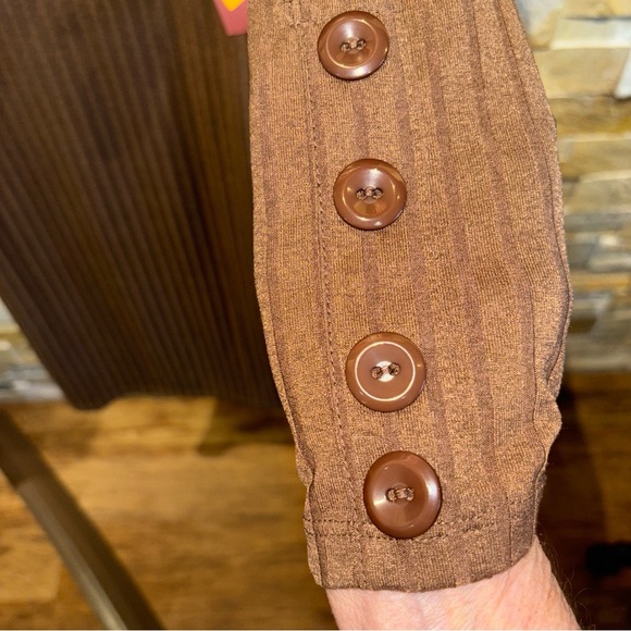 HAUTE MONDE MEDIUM CHIC RIBBED DRESS CHOCOLATE BROWN LS SLENDER FIT MIDI NWT - Picture 10 of 12